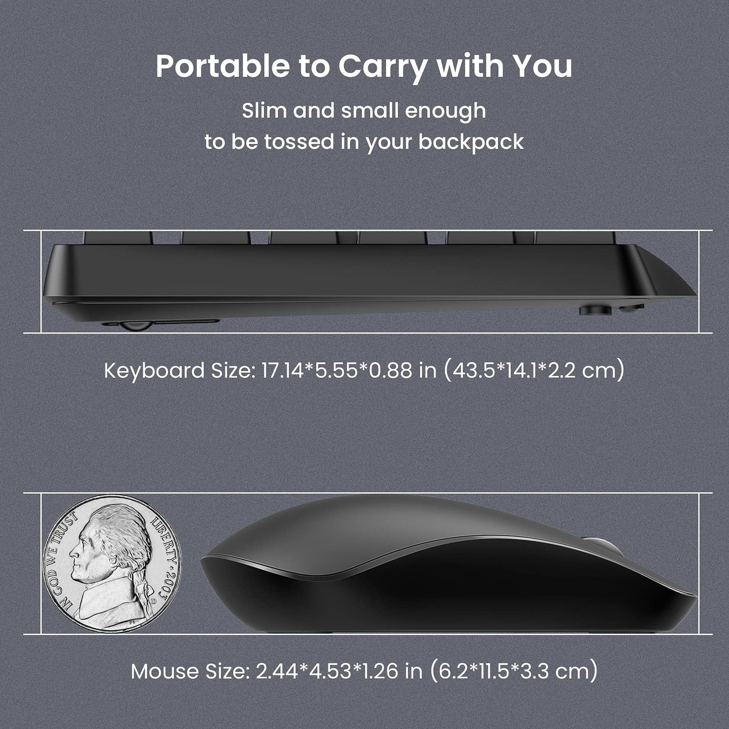 Wireless Keyboard and Mouse Set, Full Size Wireless Keyboard Ergonomic Design & Quiet USB Cordless Mouse Combo UK Layout, 12 Multimedia Shortcuts for Windows Computer PC Laptop Desktop,Black