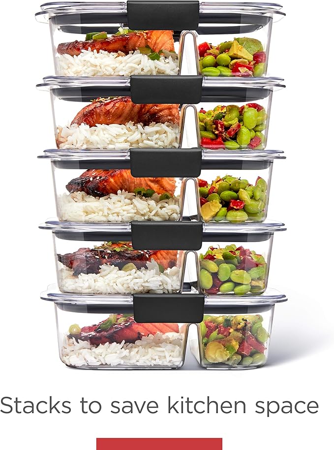 Rubbermaid Brilliance Meal Prep Containers, 2-Compartment Food Storage