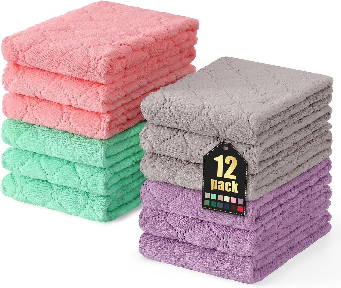 Homaxy 12 Pack Kitchen Dish Cloths (10 x 10 Inches, Grey), Super Soft and Absorbent Coral Velvet Dish Towels, Nonstick Oil Fast Drying Microfiber Cleaning Cloth, No Lint Household Dishcloths