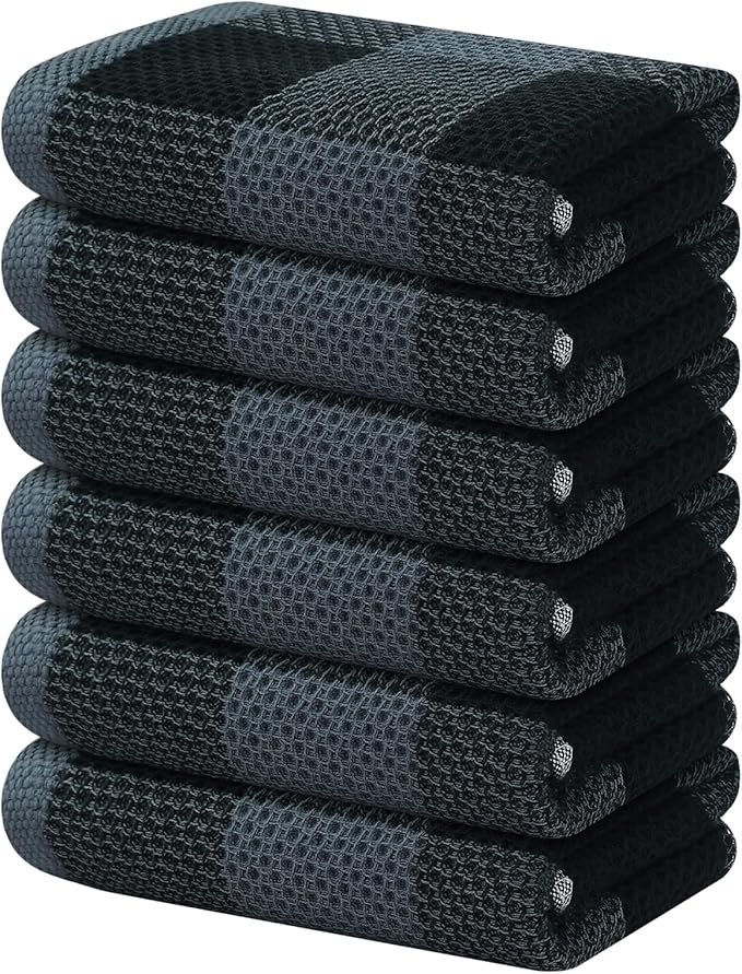 Homaxy 100% Cotton Waffle Weave Check Plaid Kitchen Towels, 13 x 28 Inches