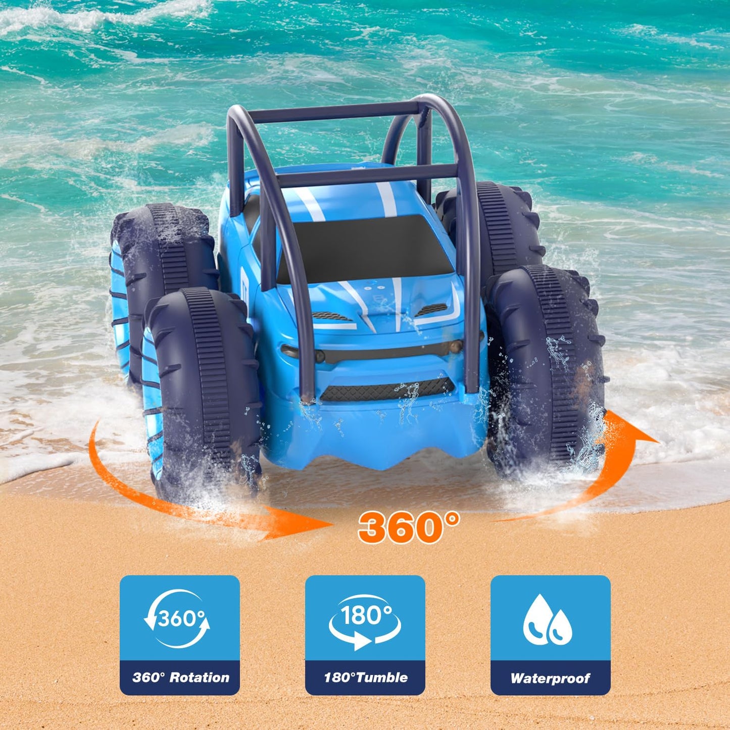 MaxTronic Fast Direct Charging Remote Control Cars, 360° Flip Waterproof Stunt Car with ON/OFF Cool LED, 2.4GHz 4WD Indoor Outdoor Kids RC Toy Gift ideas for Kids Boys Girls
