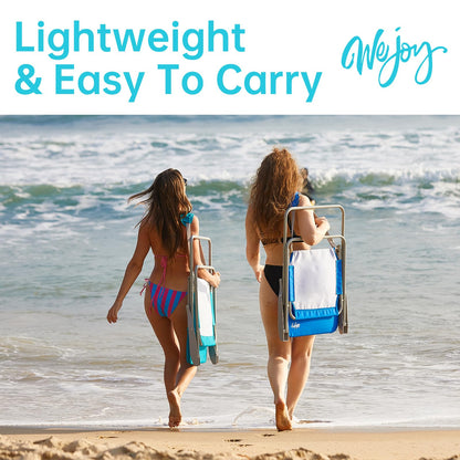 #WEJOY Folding Beach Chair for Adults, Lightweight Beach Chair with Shoulder Straps, High Back Camping Chairs with Hard Armrest, Supports 300lbs for Outdoor Lawn Concert (Cyan)