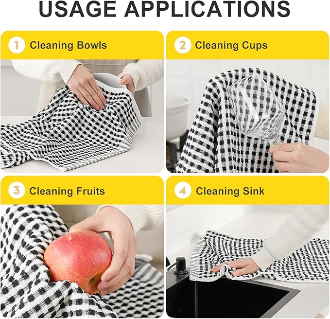 SALAS Cotton Dish Towels for Kitchen Drying Dishes, Lattice Terry Kitchen Cloths