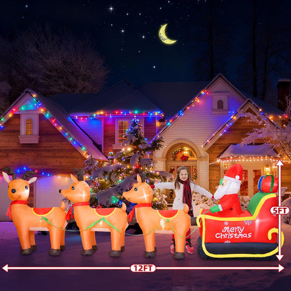 BRDJade 12FT Long Christmas Inflatables Outdoor Decorations, Inflatables Santa Claus on Reindeer Sleigh Built-in LED Lights, Christmas Blow Up Yard Decorations for Holiday Outdoor Garden Lawn Decor