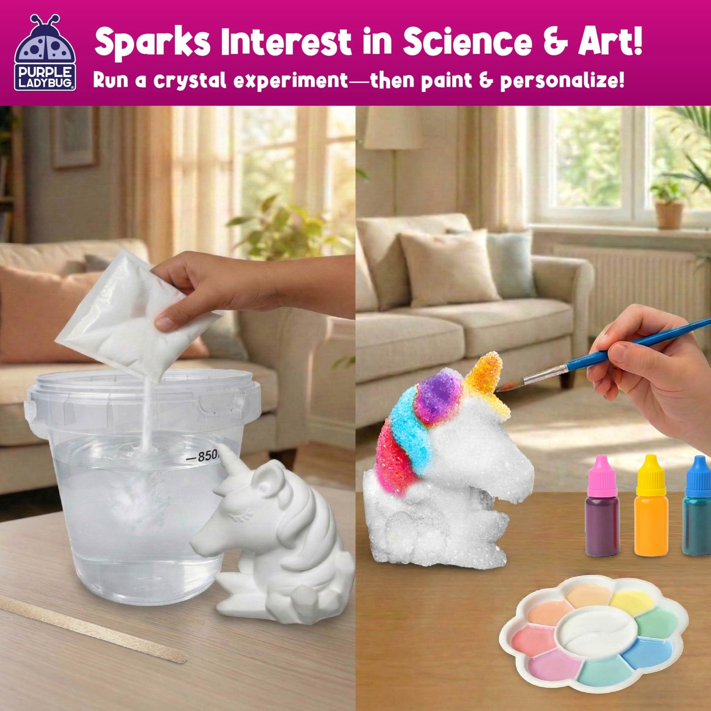 Crystal Growing Kit-Birthday Gifts for Kids Ages 8 9 10 11 12, Crystal Making Experiment for Girls, Grow Your Own Unicorn Crystal, STEM Kit for Girls, Fun Summer Vacation Science Activity for Kids