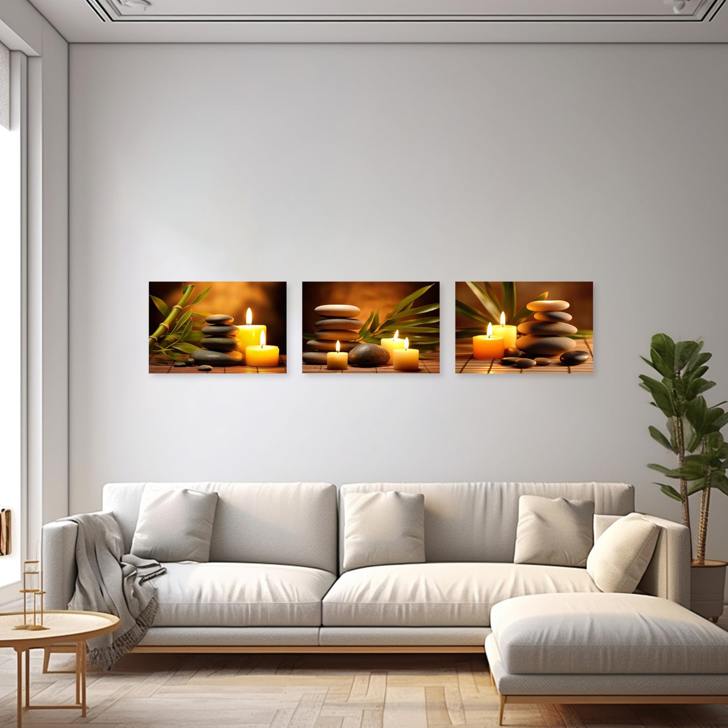 ARTZGX 3 Piece Zen Wall Art Zen Stones Canvas Spa Still Life Picture Print Meditation Candles Painting for Bathroom Decor Frame(Zen Stone - 1, 16x24inchx3P (40x60cmx3P))