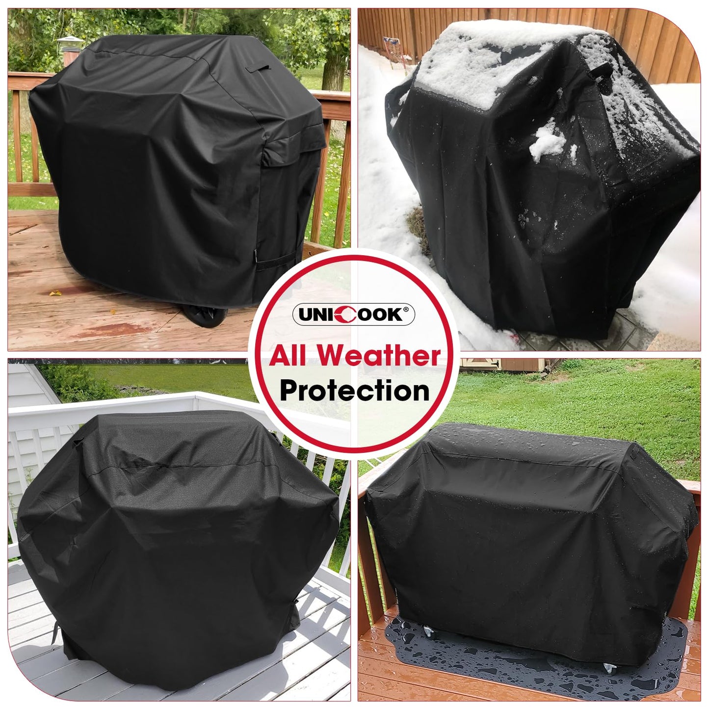Unicook Barbecue Cover, Waterproof Heavy Duty Outdoor Gas Grill BBQ Cover, Fade and UV Resistant Oxford Fabric, Fits Weber, Char Broil, Brinkmann Barbecues etc (50 inch/127cm, Black)