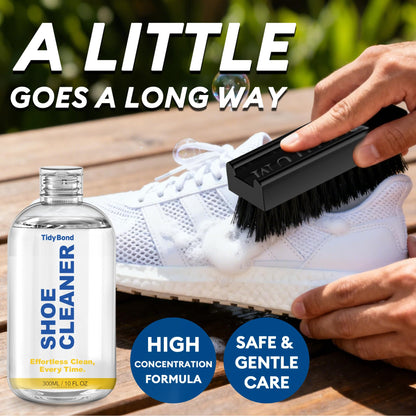 Tidybond Shoe Cleaner Kit for Sneakers – 10.6oz Premium Shoe Cleaning Set with 3 Brushes & Microfiber Towel, Sneaker Cleaner for White Shoes, Boots, Leather, Suede, Canvas, Mesh, PU & Fabric