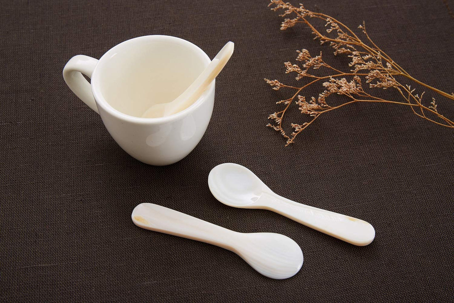 DUEBEL Set of 10 White Mother Pearl 2.75′′ Caviar Spoons Caviar, Egg, Coffee Serving (White, 7x2.1cm)