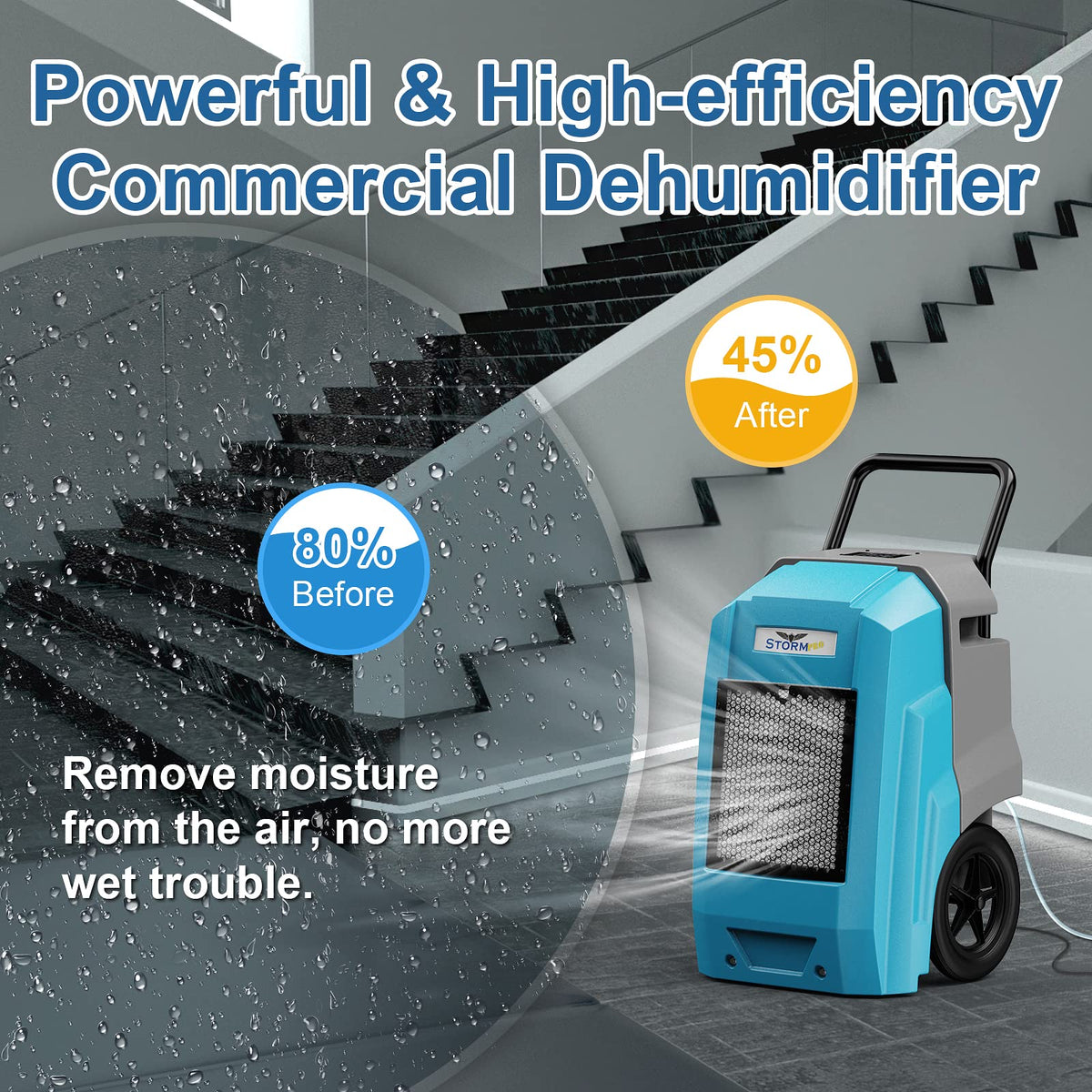 ALORAIR 180 Pints Smart WiFi LGR Commercial Dehumidifier with Pump Drain Hose, 2,300 Sq.Ft Dehumidifier Portable Industrial Dehu with Wheels for Water Damage Restore, Basements, Garages, and Job Sites
