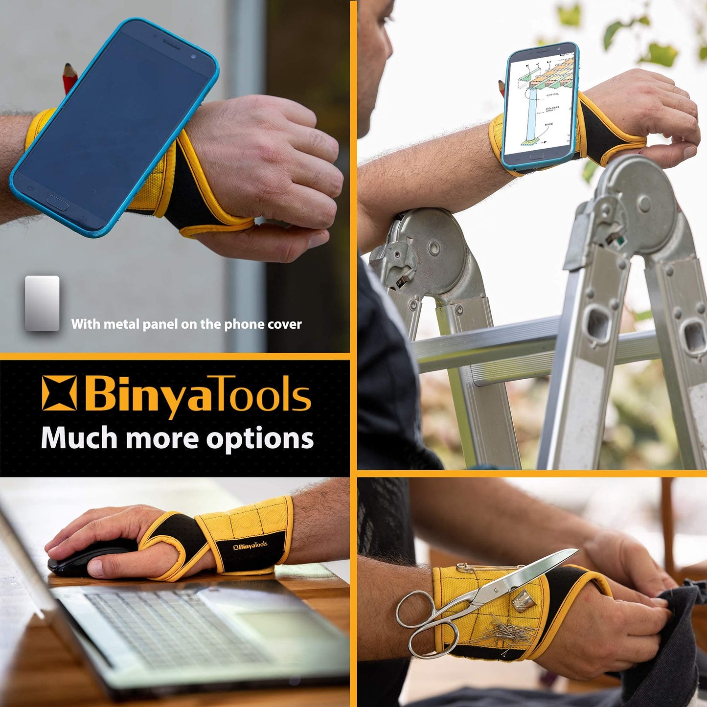 BINYATOOLS Magnetic Wristband with Super Strong Magnets Holds Screws, Nails, Drill Bit. Unique Wrist Support Design Cool Handy Gadget Gift for Fathers, Boyfriends, Handyman, Electrician, Contractor