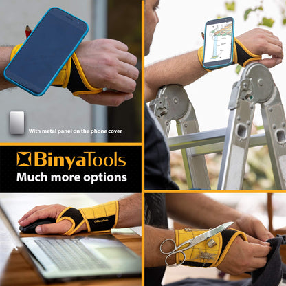 BINYATOOLS Magnetic Wristband with Super Strong Magnets Holds Screws, Nails, Drill Bit. Unique Wrist Support Design Cool Handy Gadget Gift for Fathers, Boyfriends, Handyman, Electrician, Contractor