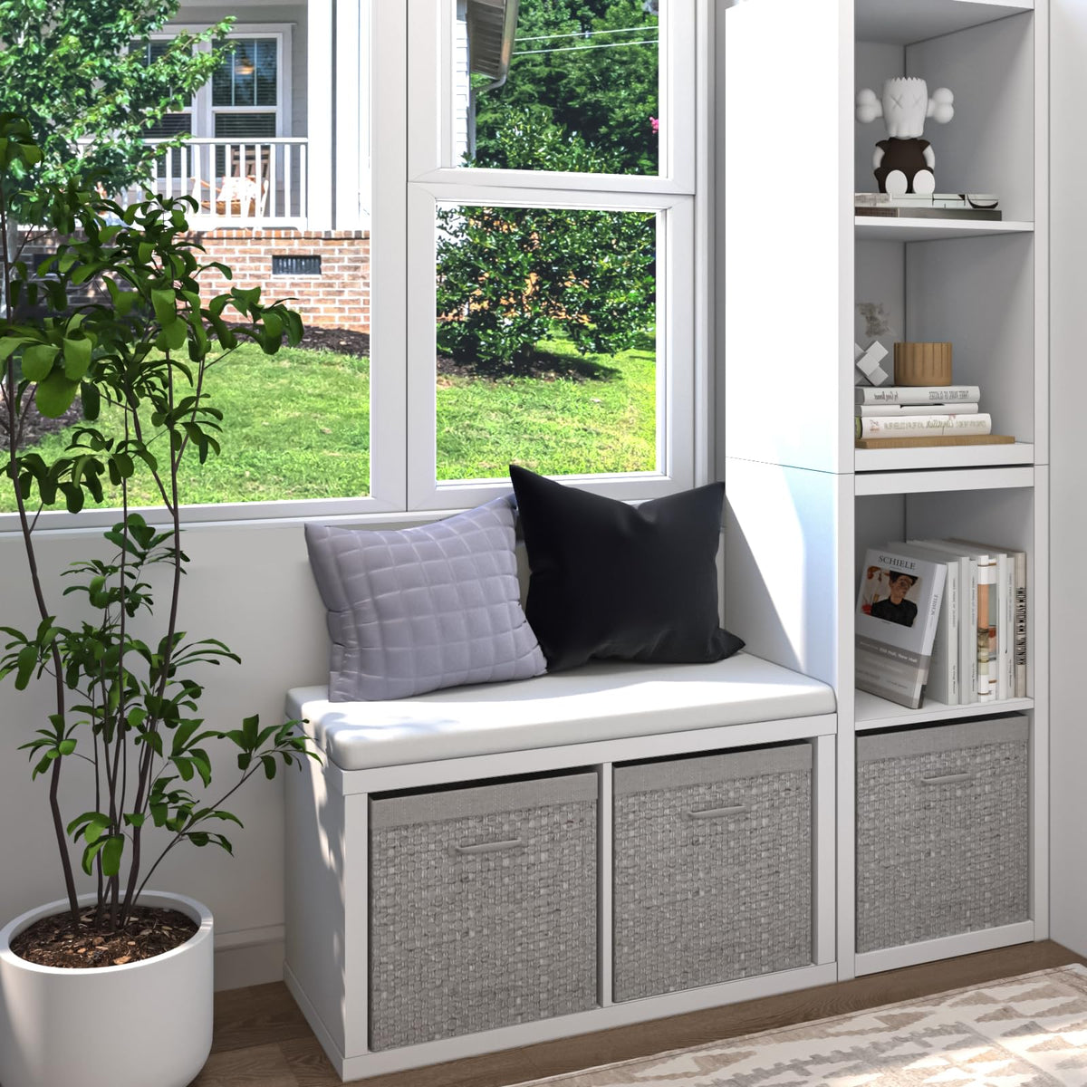 Endearing Limons【2026 Wooden Thick Border 2 Cube Shelf Storage Organizer with Anti-Tipping Kits + Reversible Open Back Bookcase (11 * 11 Unit Cell White)