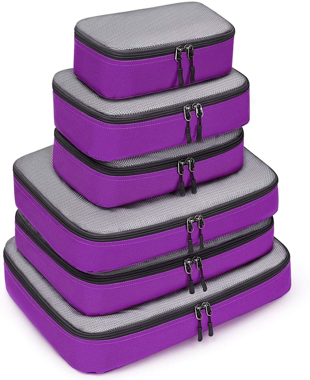 G4Free 3pcs/4pcs/6pcs/7pcs/9pcs Packing Cubes Suitcase Organiser Packing Bags Luggage Organiser Value Set for Travel Home Storage ((1S+2M+2L+1XL)-6PC, Purple)