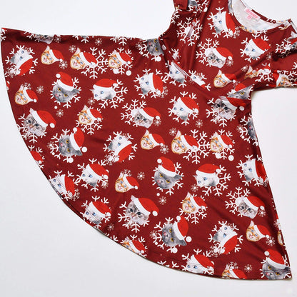 Kids Santa Cat Dresses for Girls Christmas Dress Clothes 6t 7t Burgundy