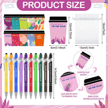 Kosiz 10 Set/30 Pcs Employee Coffee Cup Notepad with Pen Bulk Teacher Appreciation Sticky Notes Inspirational Notepad Thank You Christian Graduation End of The Years Gifts for Teacher Team Staff Nurse
