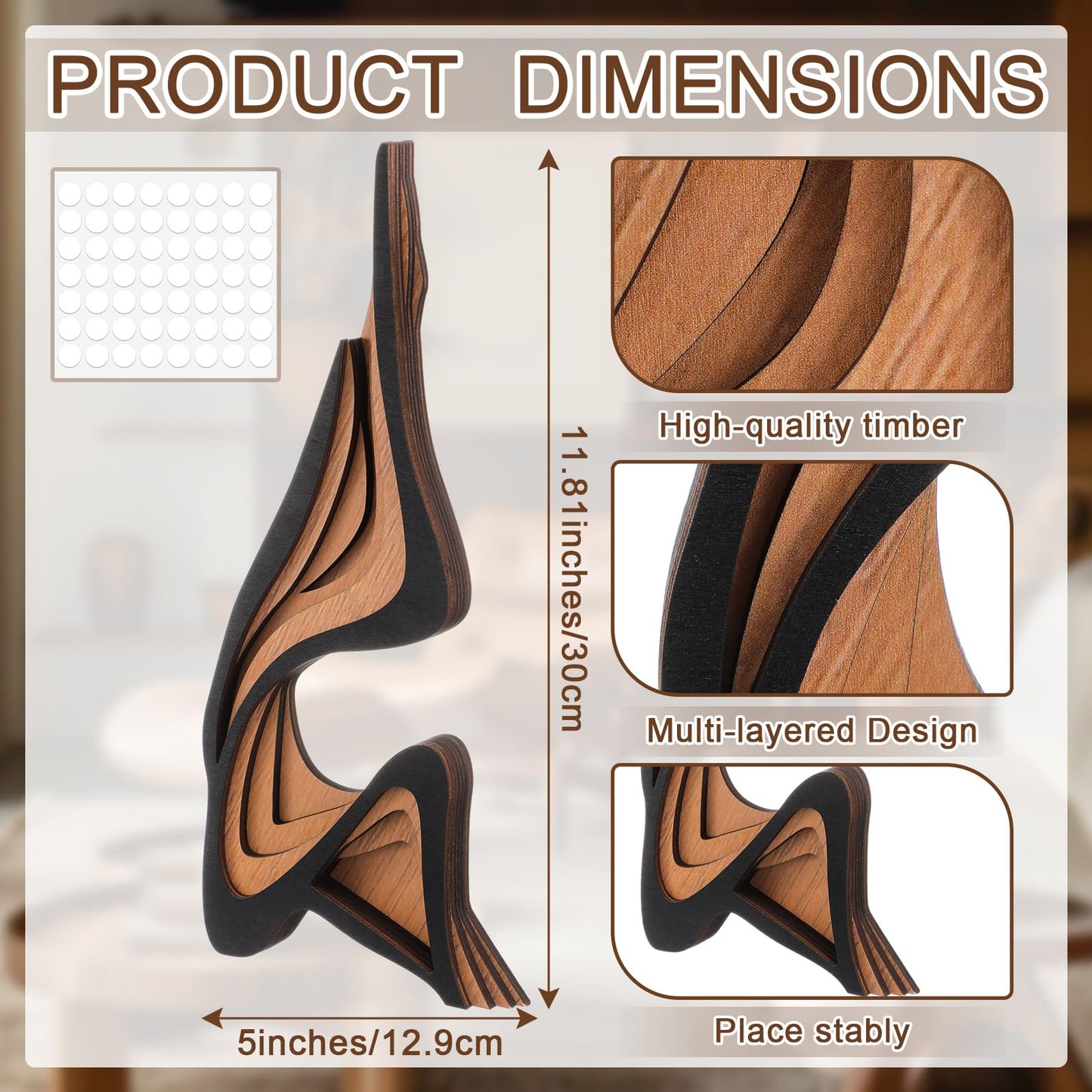 Fumete Mid-Century Modern Wood Abstract Sculpture Wooden Curved Art Table Decoration Modern Home Decorative Objects for Mantel Bookshelf Dresser Living Room Office & Entryway Table Decorative