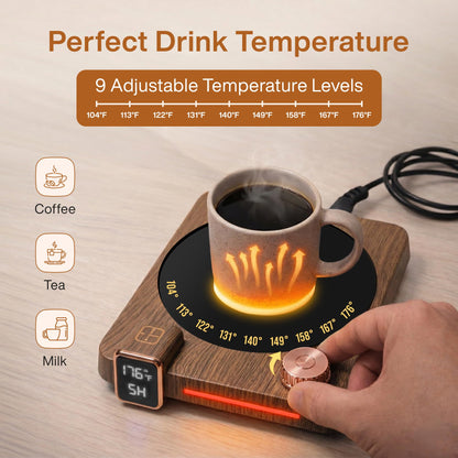 Coppe Time Coffee Mug Warmer for Desk, 40W Electric Cup Warmer with Digital Display, 9 Temp Settings, 1–12H Timer & Auto On/Off, LED Display Candle & Beverage Warmer Plate.