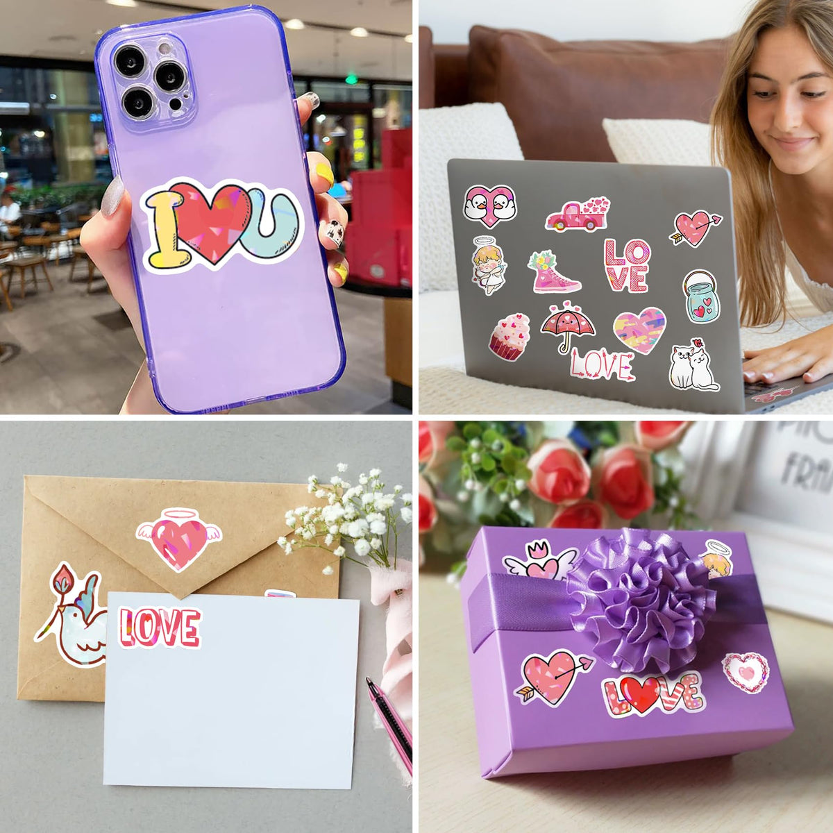 100pcs Pink I Love You Stickers, Waterproof Holographic Glitter Romantic Vinyl Decal,Valentine's Day,Birthday for Water Bottle, Laptop,Kindles, DIY,Book,Phone, Gifts for Girls,Kids, Teens,Adults