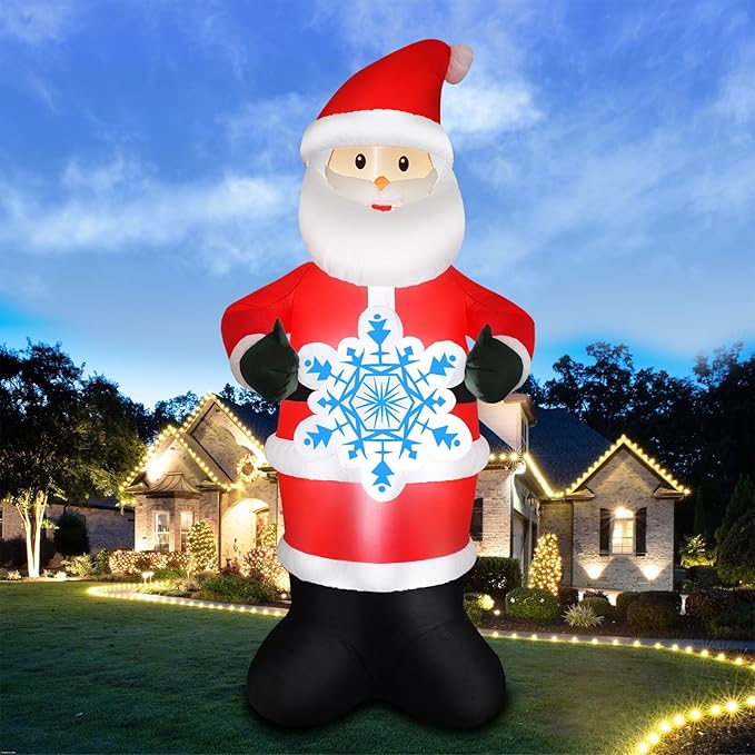 7FT Christmas Inflatable Outdoor Decoration Blow Up Santa Claus Hold Snowflake Yard Decor Built-in LED Lighted Xmas Garden Lawn Patio Party Holiday Ornaments