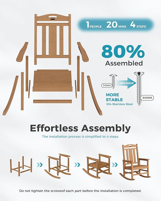 Ciokea Oversized Outdoor Rocking Chair, 380lbs Heavy-Duty Large Patio Rocker, Weather Resistant & Anti-Fade Porch Chair, High Back Cozy Rocking Chair for Outside, Fire Pit, Deck, Garden, Teak