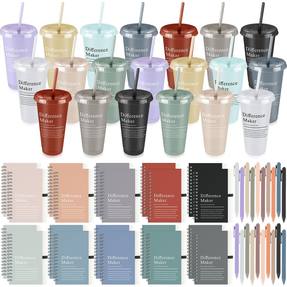 Marspark 20 Sets Difference Maker Gifts for Women Men, Employee Appreciation Gifts Bulk Inspirational Thank You Cup Motivational Notebooks with Pen for Team Teacher Coworker Office (Retro Color)