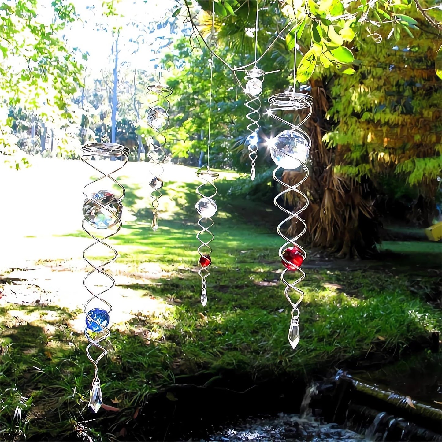 Decorative Spiral - 2024 New Gazing Ball Spiral Tail Wind Spinner Stabilizer, Spinfinity Designs Hanging Kinetic Wind Spinners Decorative Spiral Crystal Sun Catchers Rainbow Maker (Purple, 12in)
