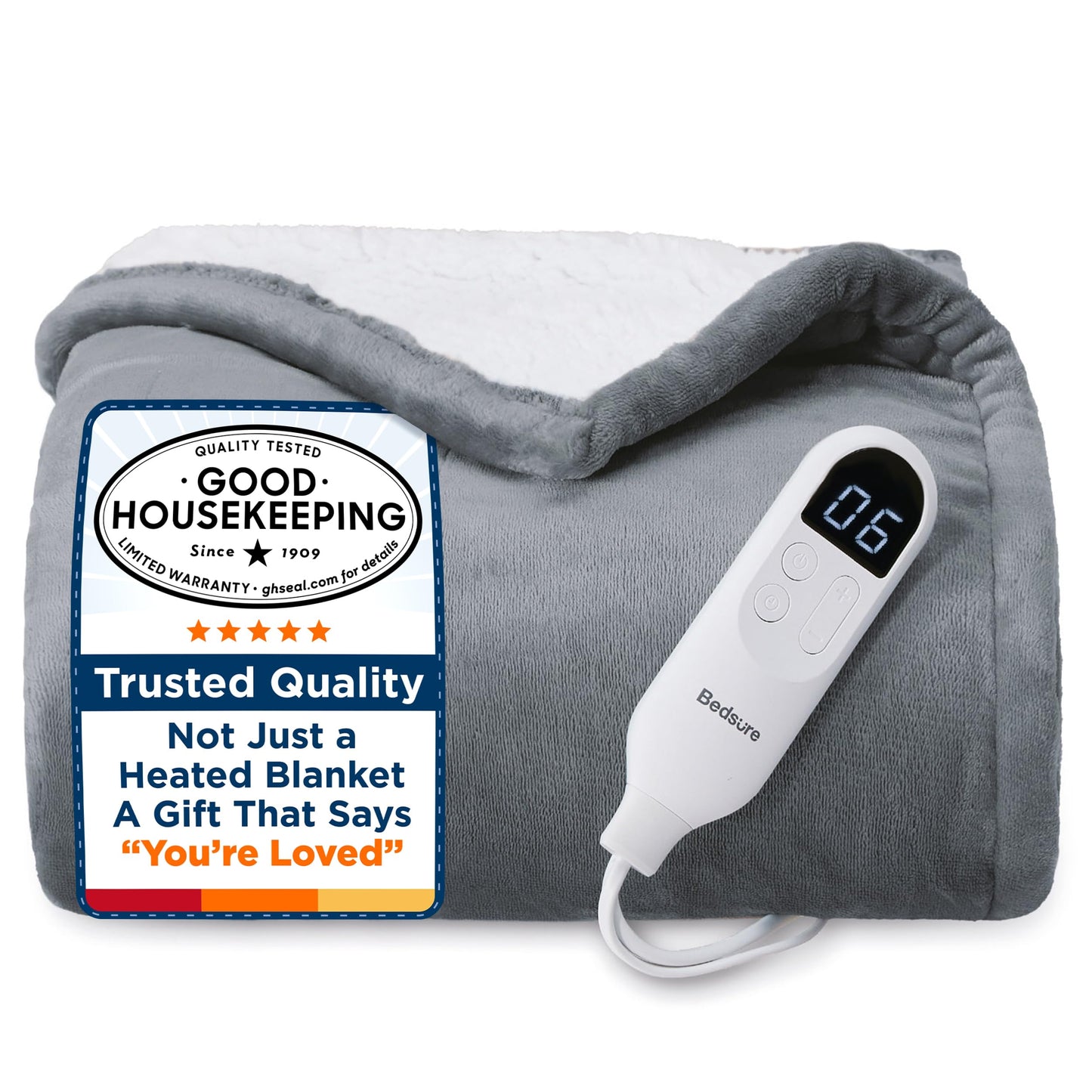 Bedsure Electric Blanket King Size - Dual Control Heated Blanket King Size, Fast Heating with 10 Time Settings & 10 Heat Settings, Warm Gift for Grandma (100x90 inches, Grey)