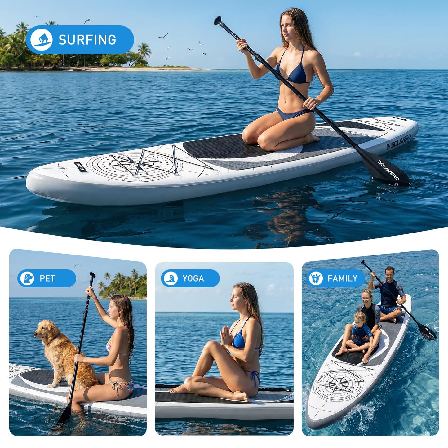 SOLAVERO 10'6'' Stand Up Inflatable Paddle Board with Premium SUP Accessories, Anti-Slip EVA Deck for Youth & Adults of All Skill Levels, Paddleboard for Fishing, Yoga & Surfing