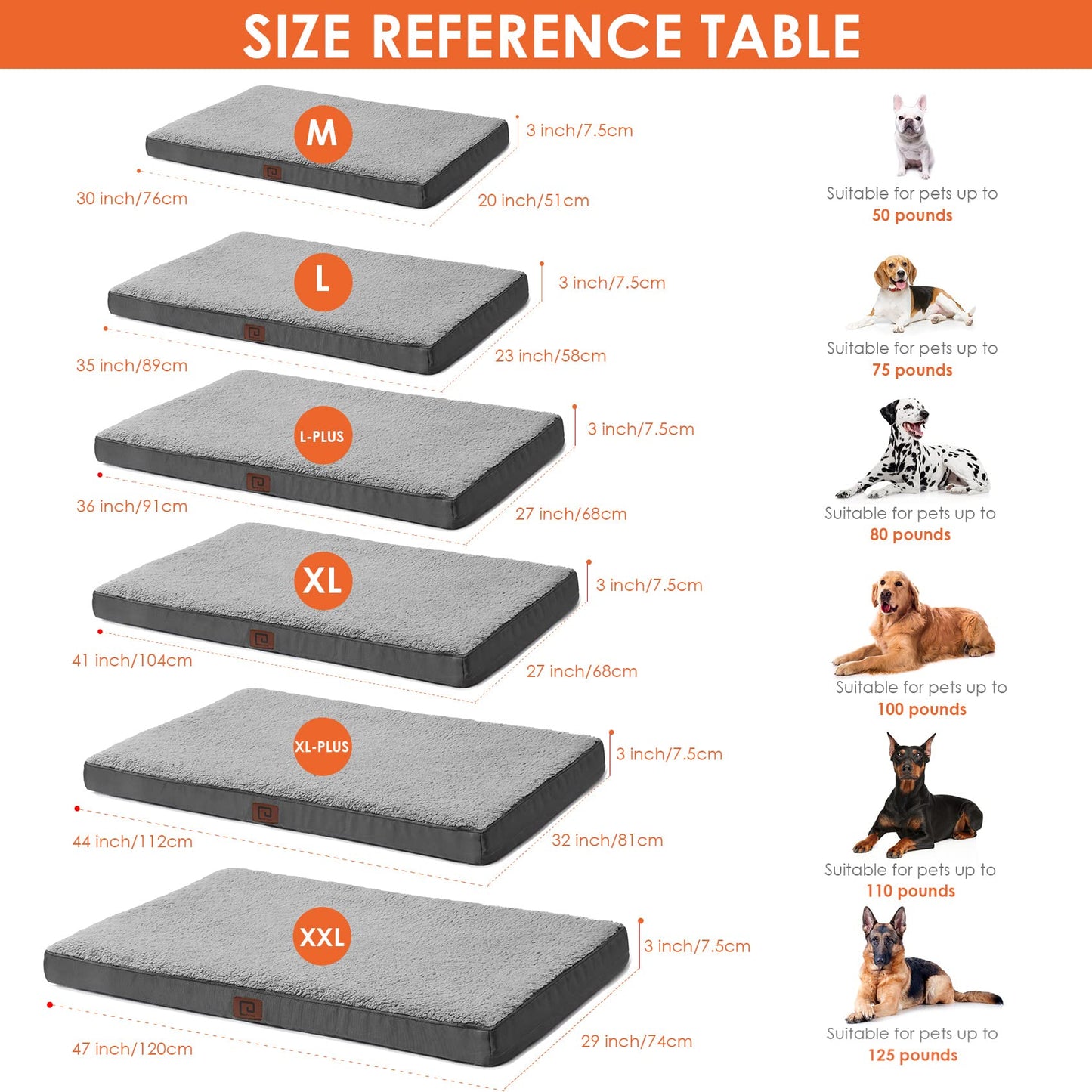 EHEYCIGA Orthopedic Dog Beds Large Mattress with Removable Washable Cover for Crate, Grey, 91x68x9cm