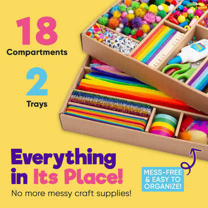 Blue Squid Arts & Crafts Chest - 3000+ pcs Deluxe Craft Kits for Kids Supplies Box, 2 Drawers, 18 Compartments, Sturdy Handle - Art and Crafting Kit Kids Craft Set, School Supply for Ages 4-8, 9-12