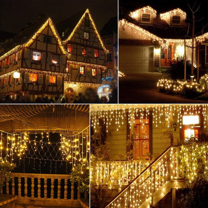 LED Icicle Lights Outdoor 32.8FT, Warm White 400 LED Icicle Waterproof Christmas Decorations String Lights with Timer Remote, 8 Modes Connectable Eave Curtain Fairy Light for Xmas, Thanksgiving, Party