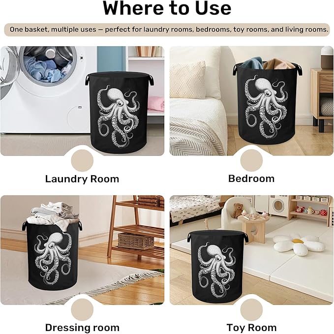 Black Octopus Laundry Basket