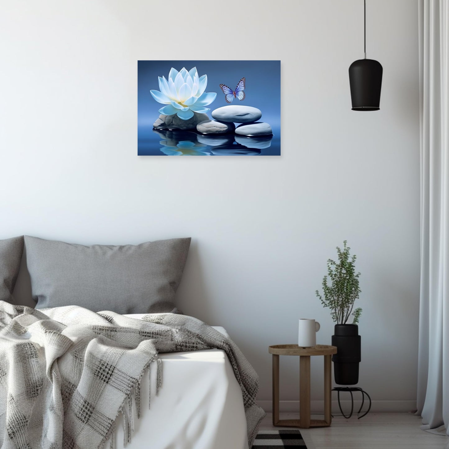 ARTZGX Blue Zen Wall Art Lotus Flower Canvas Spa Stone Pictures for Bathroom Wall Decor Meditation Butterfly Painting Frame(Zen - A 12.00" x 18.00")