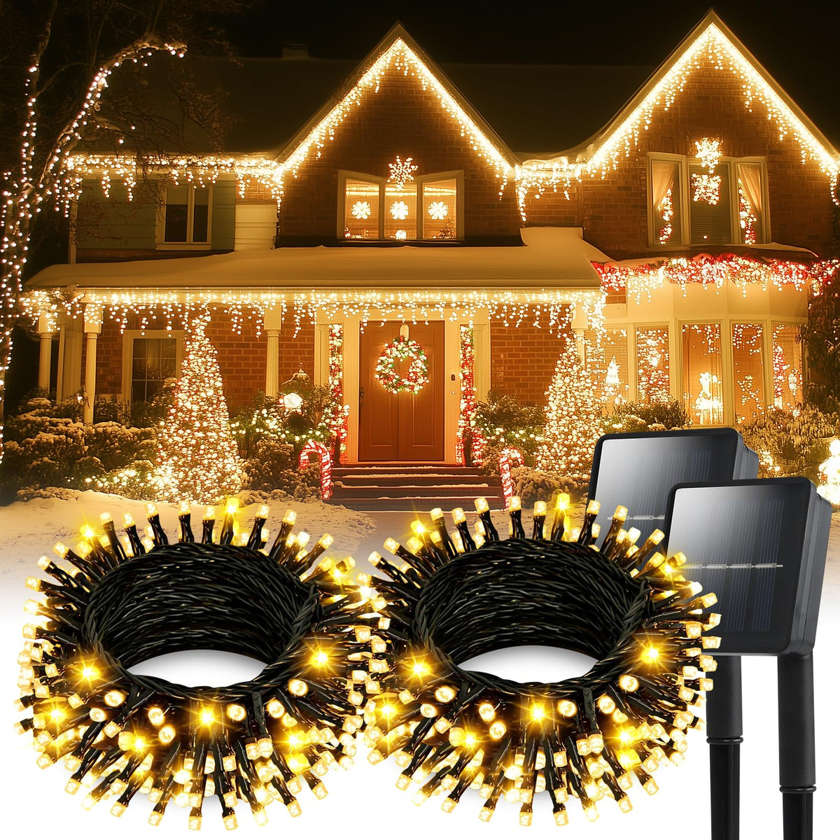 Solar String Lights Outdoor 2 Pack 50FT 100 LED Waterproof Fairy Lights, 8 Modes Solar Powered Twinkle Lights for Garden Patio Backyard Trees Summer Party Wedding Warm White