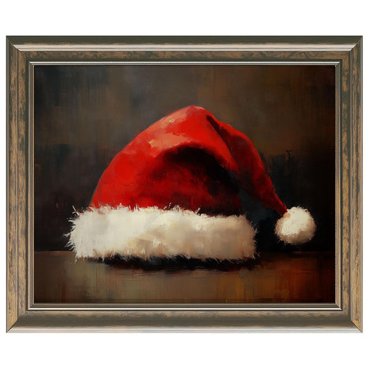 Santa Hat Print, Vintage Santa Wall Decor, Xmas Wall Decor, Rustic Christmas Art, Vintage Xmas Wall Art (11x14 inch Print Unframed)