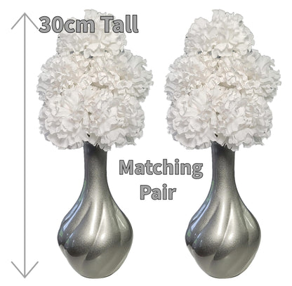 Flourish Vase with Artificial Flowers - Silver Grey and White, Pre-Arranged - Perfect for Home Decor and Living Room Decoration, Bedroom or Bathroom Ornament