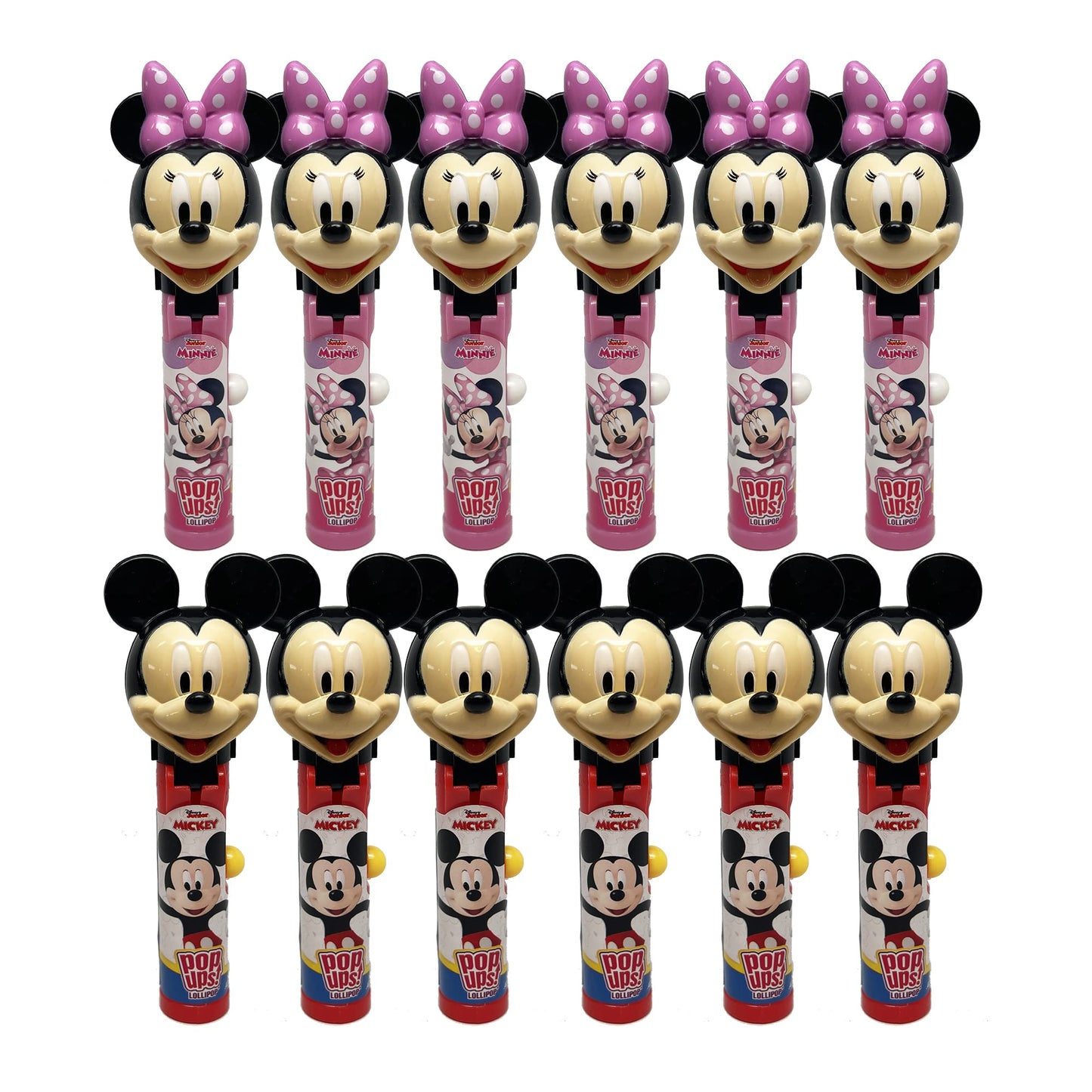 Pop Ups! Minnie & Mickey Mouse Lollipop Holder - 12 Lollipops with Cases - Individually Wrapped Candy Party Favors - Mickey Mouse Candy - Bulk Set of 12