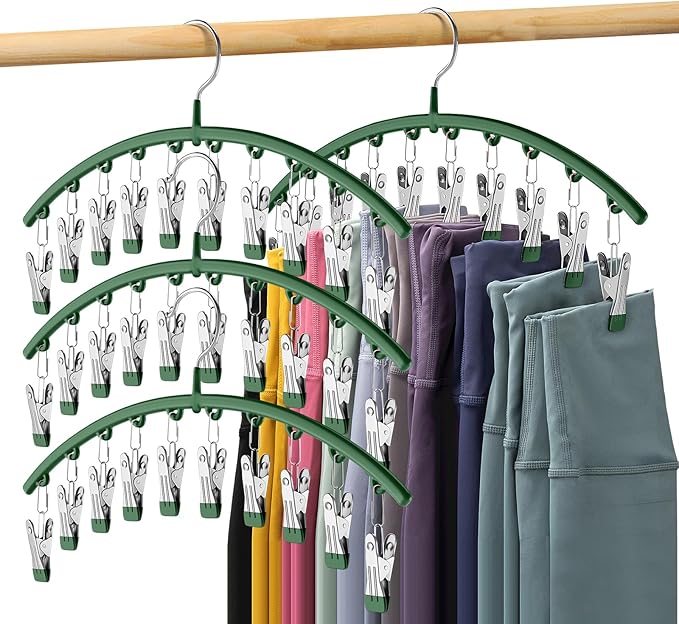 Legging Organizer for Closet, Metal Yoga Pants Hangers 4 Pack w/10 Clips Holds