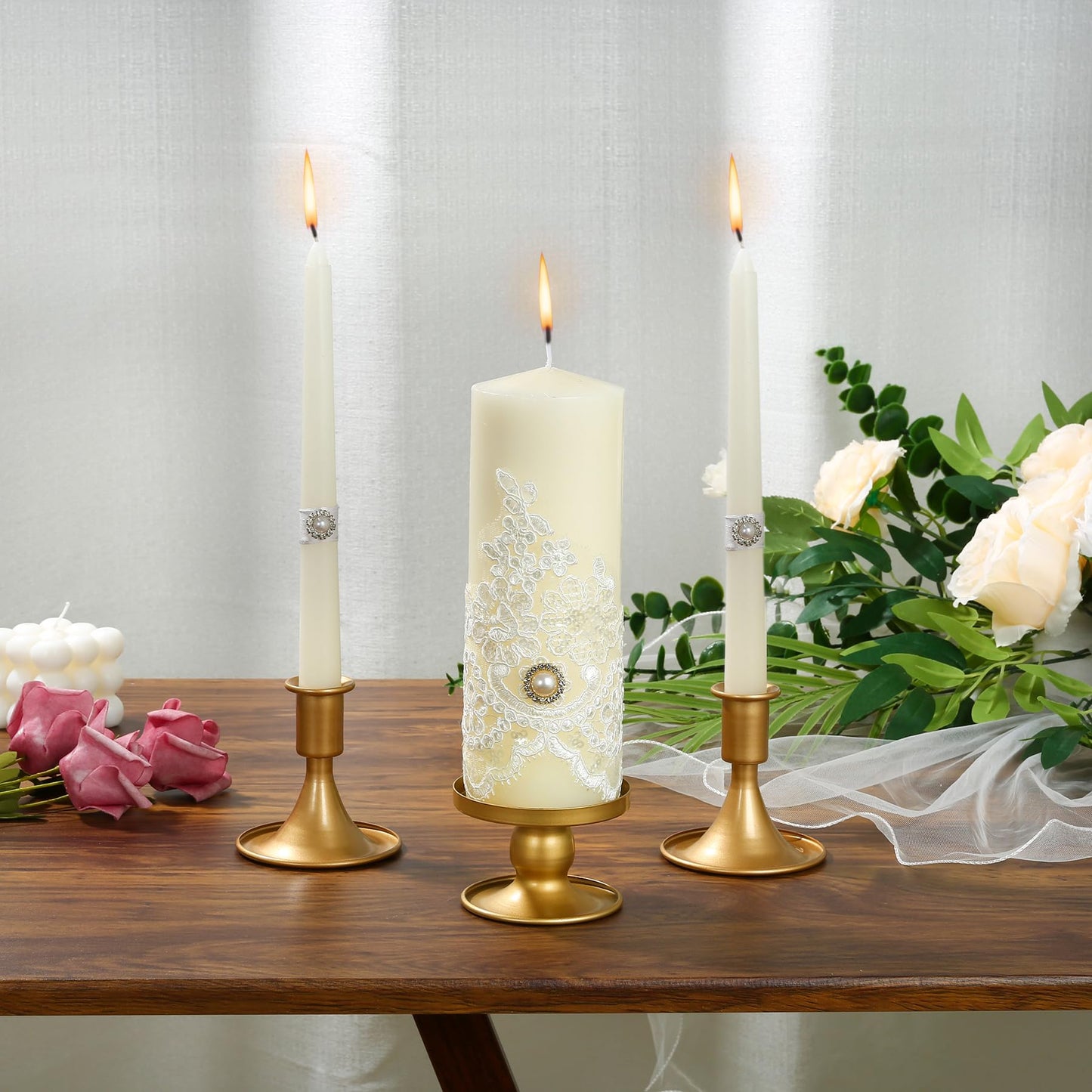 Unity Candle Holder - Gold Unity Candle Holders for Weddings, Metal Gold Unity Candlestick Holder Set of 3, Decorative Unity Candle Stand for Wedding Ceremony Table Centerpiece Decoration Gift