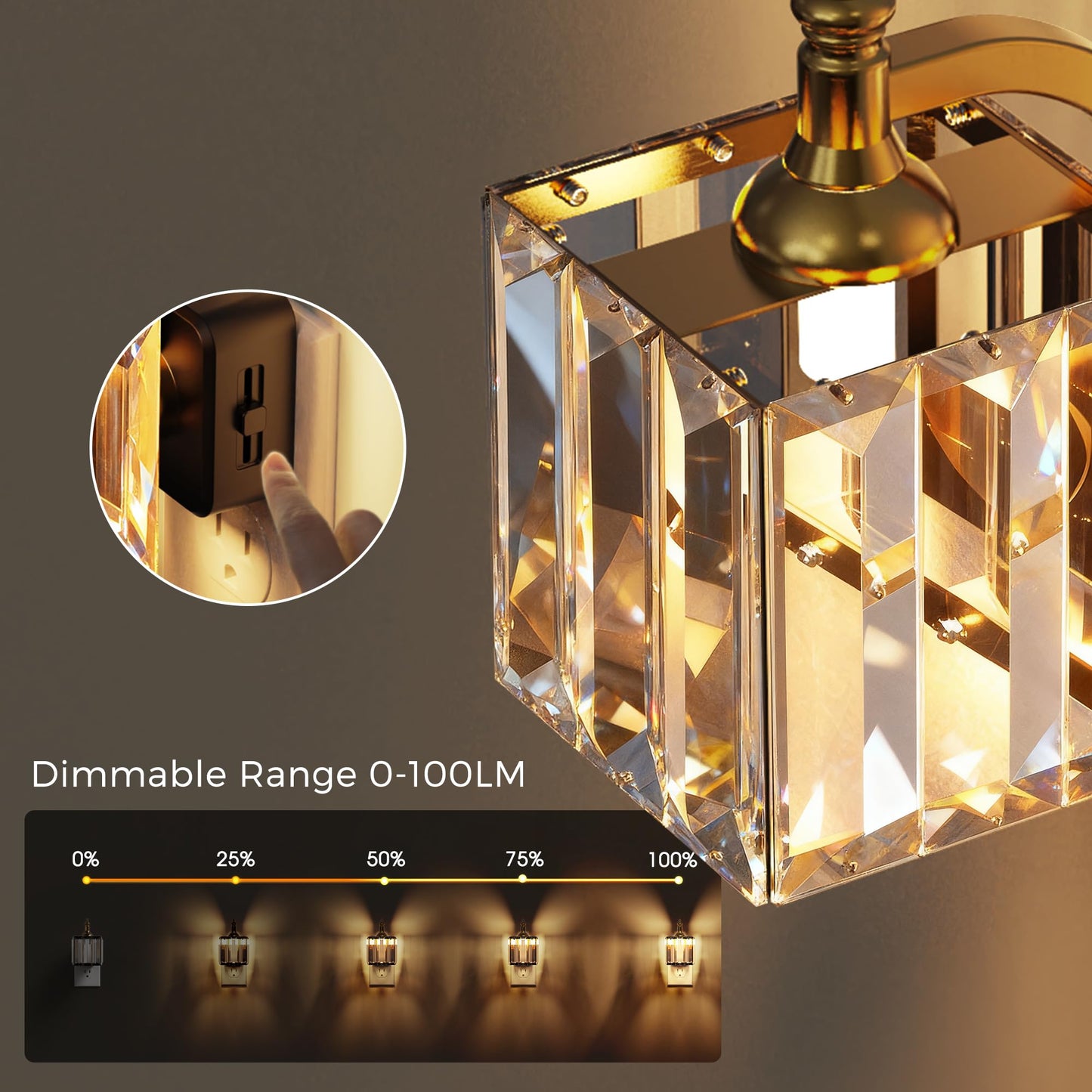 L LOHAS LED Night Light, 2 Pack Night Lights Plug into Wall, 3000K Soft White LED, Crystal Night Lights with Dusk to Dawn Sensor, 0-100lm Adjustable Brightness, for Hallway Bedroom Stairway