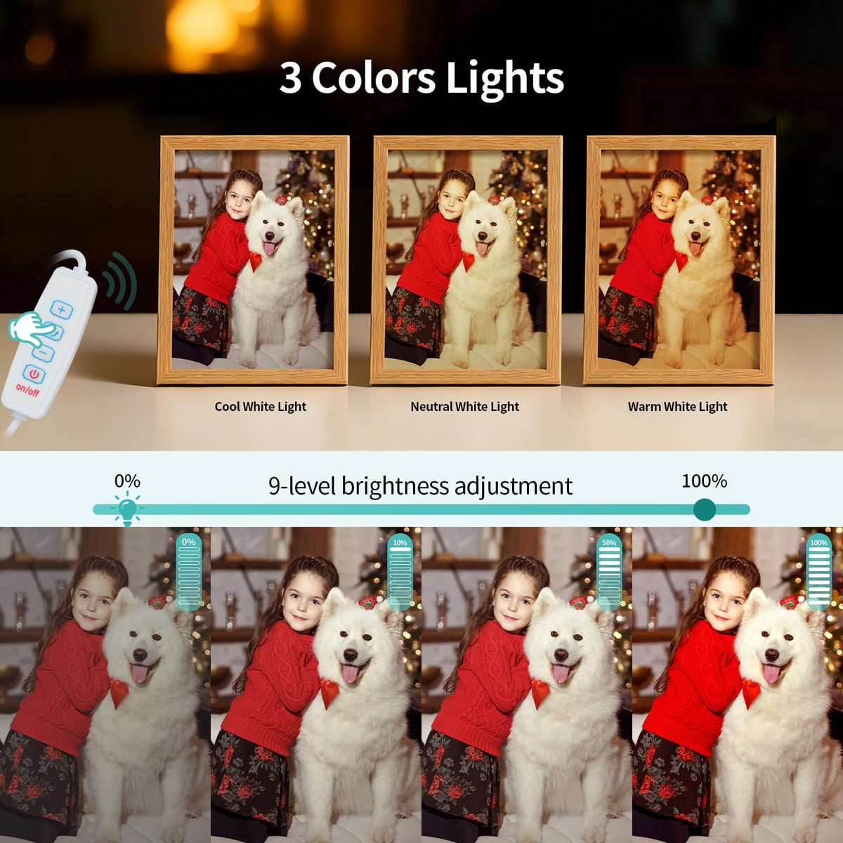 PYD Life 2 Pack A5 Night Light LED Photo Frames Panels with Sublimation Glass Sheets 5.9" x 7.87", with Wooden Frame 3 Light Modes, Custom Sublimation Blanks Night Lights for Tabletop Home Decor