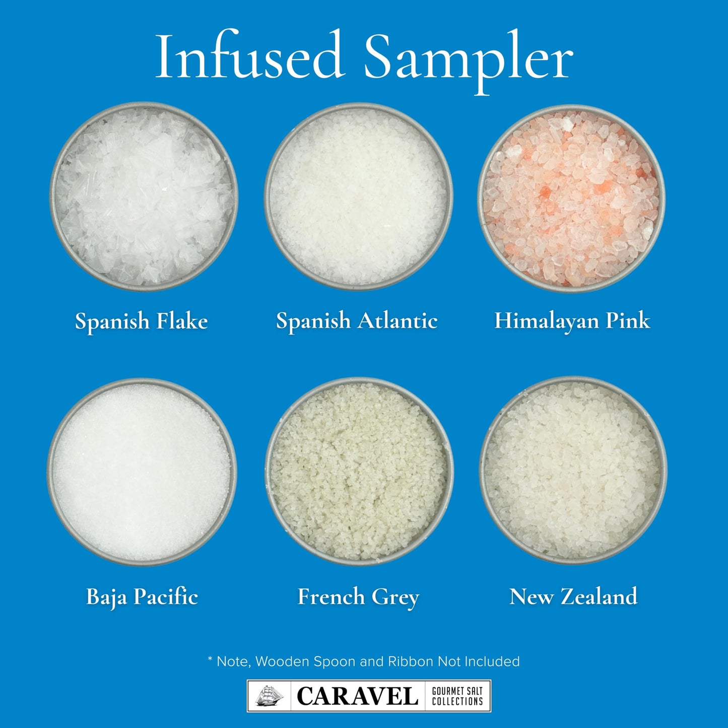 Natural Sea Salt Sampler Set, Pure Finishing with a Rich Taste, Gourmet Cooking Gift and Variety Pack from Around The World, 0.5 oz x Bundle of 6 Imported Salts - Caravel Gourmet