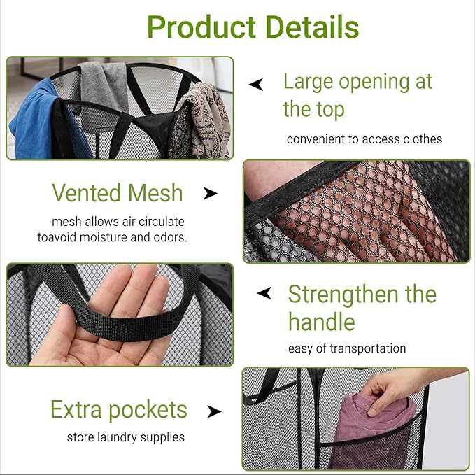 BATTOO Deluxe Strong Mesh Pop up Laundry Hamper Basket