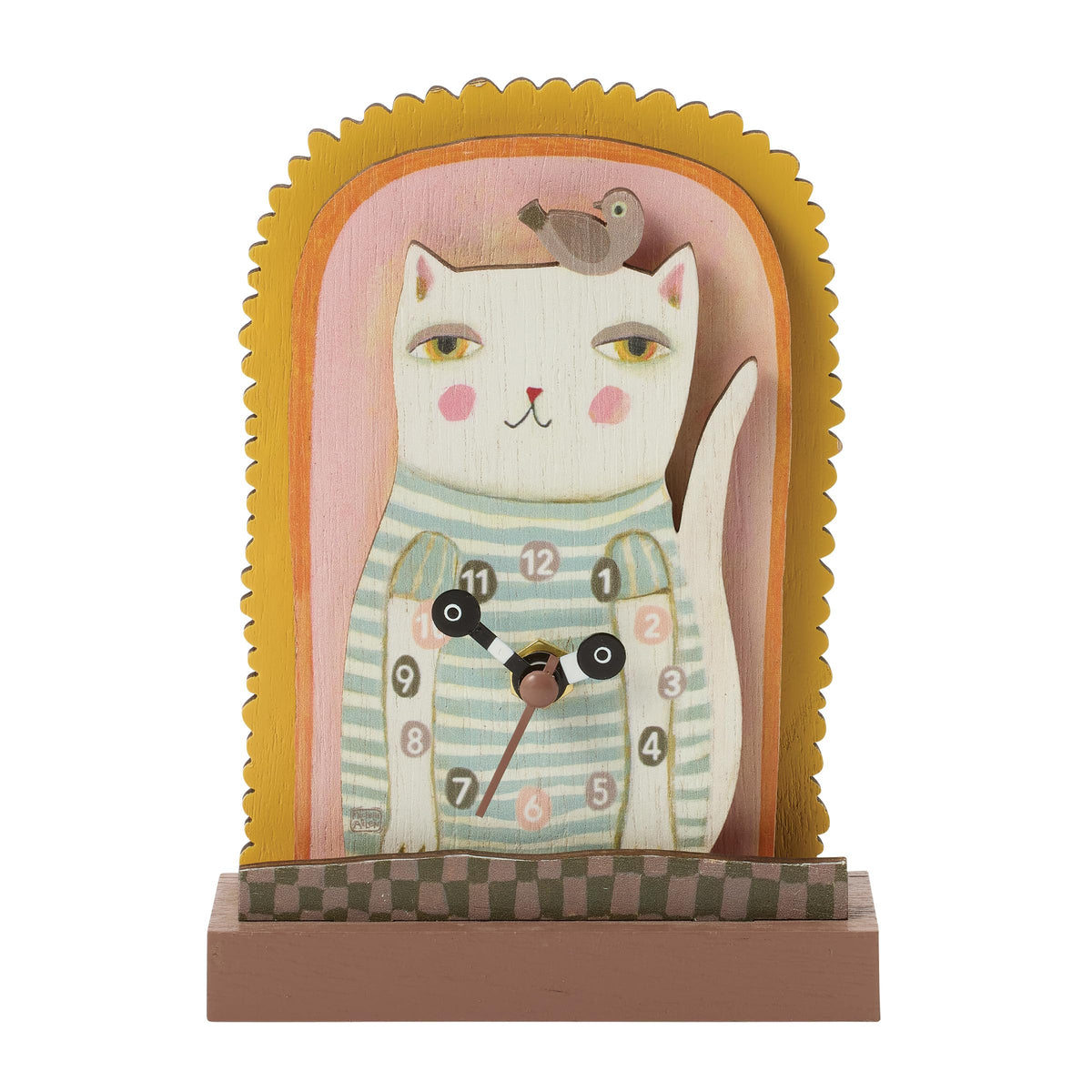Enesco Allen Designs Cat Purrfect Time Battery-Operated Wooden Desk Clock, 5.9 Inch, Multicolor