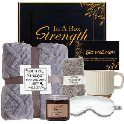 Get Well Soon Gifts for Men Care Package with Blanket, Socks, Eye Mask, Mug, Scented Candle, After Surgery, Sympathy Gift Baskets for Sick Him Brother Relatives Friends (Black)