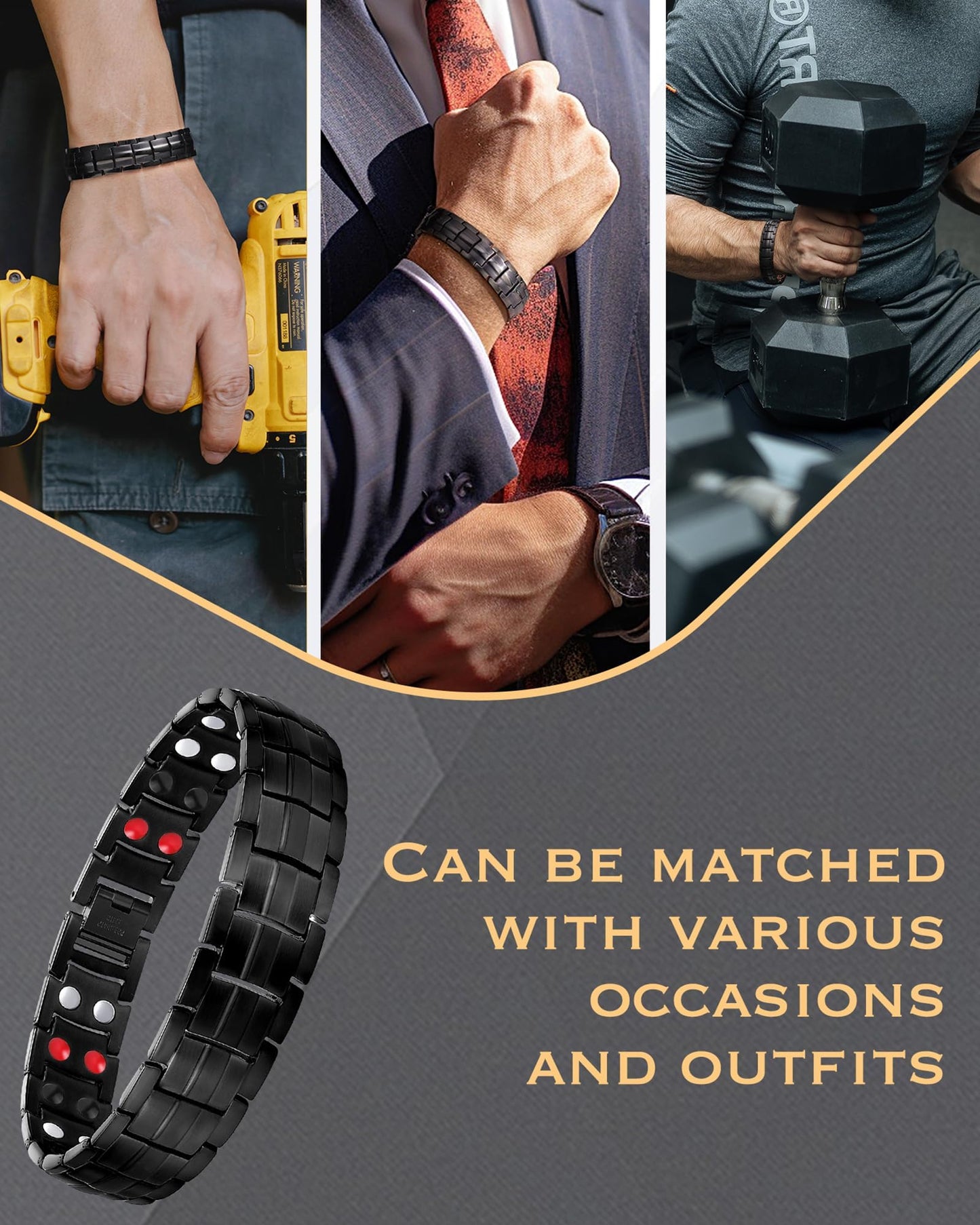 Jeracol Magnetic Bracelet Men,Titanium Steel Magnet Bracelets for Men with Effective 4 Elements,Adjustable Brazaletes Come with Jewelry Gift Box