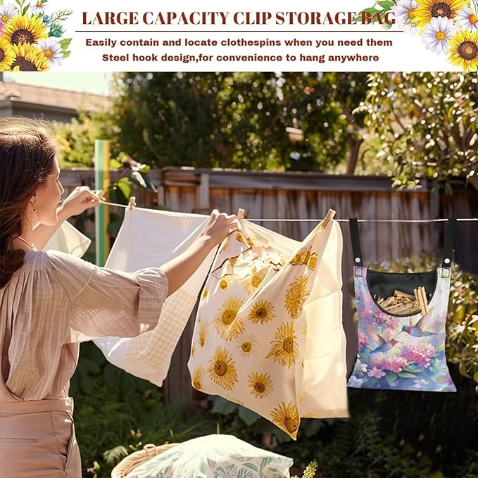 Hummingbird and Flower Clothes Pin Hanging Bag