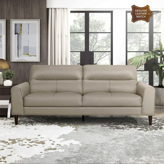 Lexicon Leather Match Couch Sofa, Modern Oversized Sofa, Solid Wood Legs, Top Grain Leather 3 Seater Couch for Living Room, Bedroom, Office, Apartment, Waiting Room, Latte