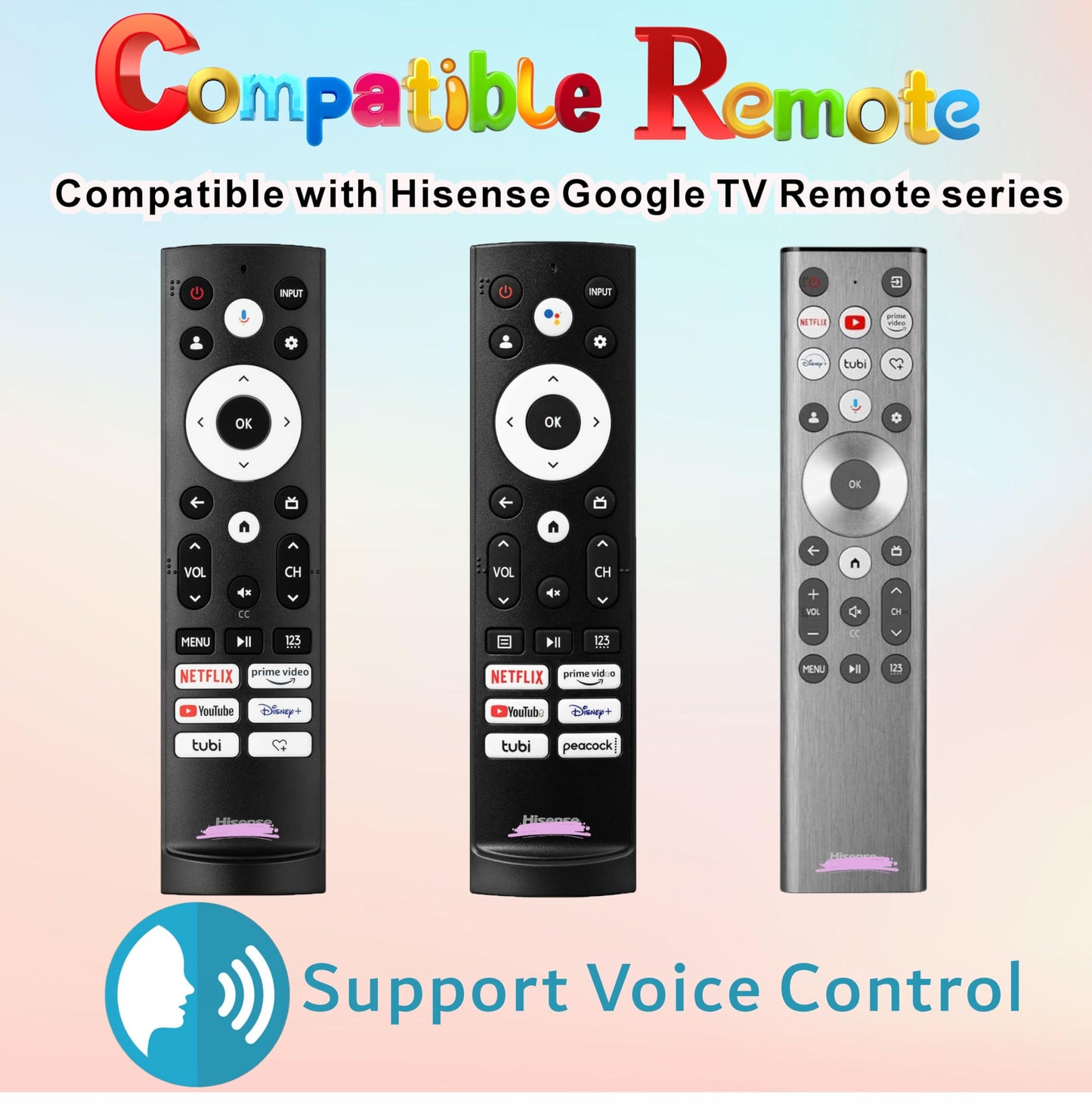 Universal Smart Remote Compatible with Hisense TV Remote Control Replacement 2025-2015, Voice, Bluetooth, Hisense Google, Android, Laser, Canvas TVs, 4K UHD, HD, Mini-LED, ULED